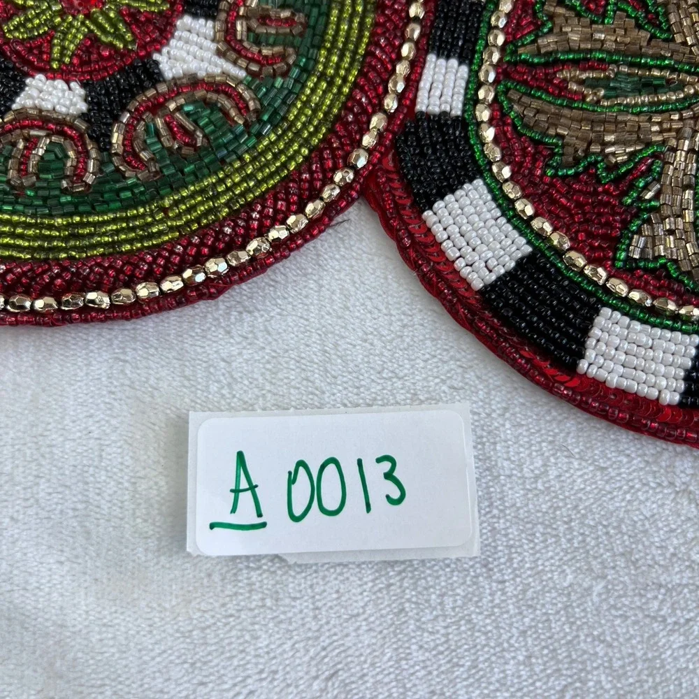 Mackenzie-Childs Beaded Medallion Table Runner Red Green Holiday Christmas Decor